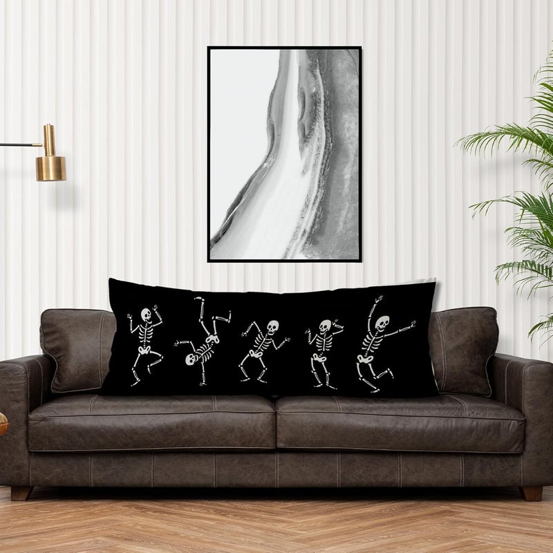 Exqcom Dancing Skeleton Halloween Body Pillow Covers 20x54, Halloween Home Decor, Dark Gothic Spooky Skull Long Body Pillow Case Cover with Hidden Zipper for Women Men Adults - Image 4